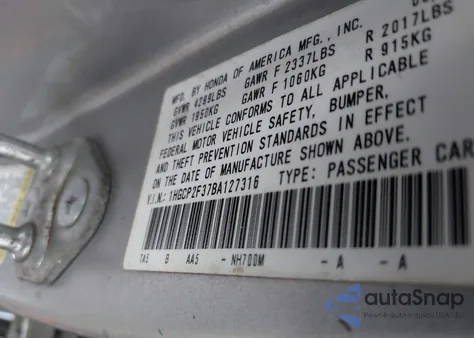 2011 Honda Accord 2.4 Lx from USA, damaged, VIN 1HGCP2F37BA127316